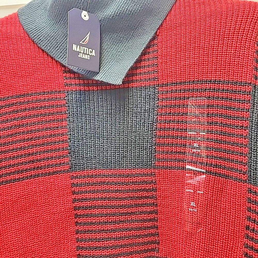 Nautica Jeans Women's Lakeside Cabin Knit Sweater XL Buffalo Check Red Black - Picture 4 of 8